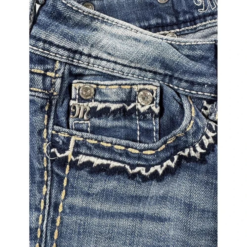 Miss Me Bootcut Jeans Womens 26 Blue Dark Wash Embroidered Rhinestone Denim - Picture 5 of 16